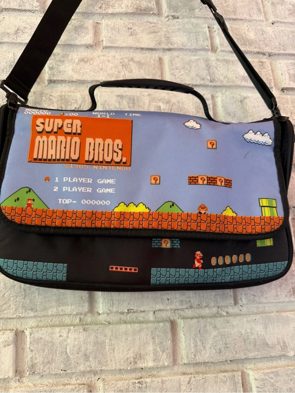 Super Mario Bros. Blue Messenger Bag with Black Strap